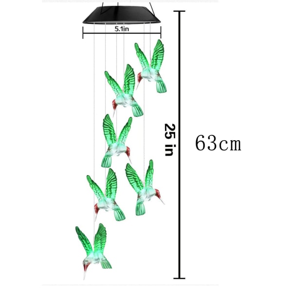 Kolibri/Sommerfugl Fargeskiftende LED Solvindspill for Hjem