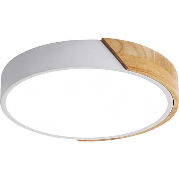 LED Ceiling Lights, Modern White Wooden Ceiling Light, Round Wooden Ceiling Light, 18, Ø30cm, 6500K Cold White [Energy Class A++]