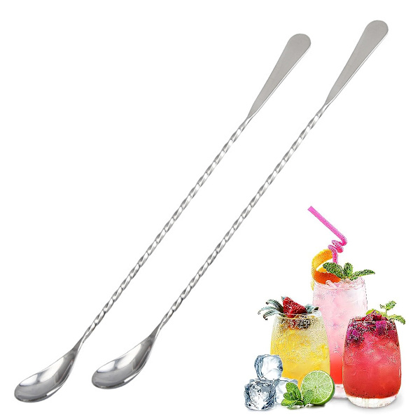 2 stk. Cocktail Mixing Glass Bar Ske - Langskaftet Rustfrit Stål Drikkekande Mixer til at Køle og Blande Omrørte Drikke