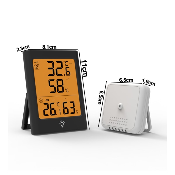 Temperatur- og fuktighetsmåler med LCD-bakgrunnsbelysning, trådløs