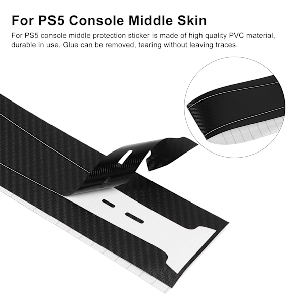 For PS5-konsoll Midtre Skin Integrert Riperesistent Midtre Strimmel Klistremerke for PS5 Optisk Stasjon Edition Vert Karbon Svart