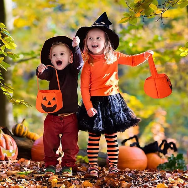 Halloween-slikpose i 3D-græskarform af filt til børn