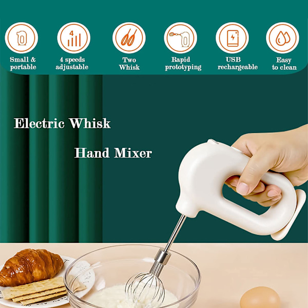 Sladdlös elektrisk handmixer för hushåll, USB-laddningsbar handhållen