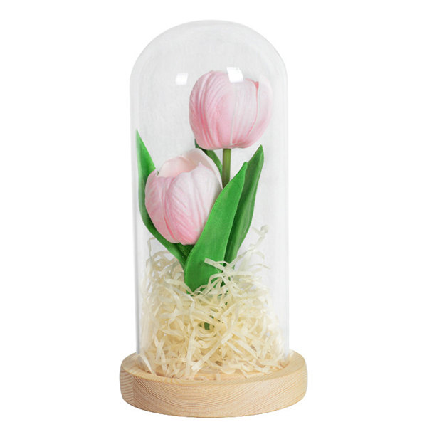 Oplyste tulipaner i glaskuppel Kunstig LED-tulipan Blomsternattlys til mors dag