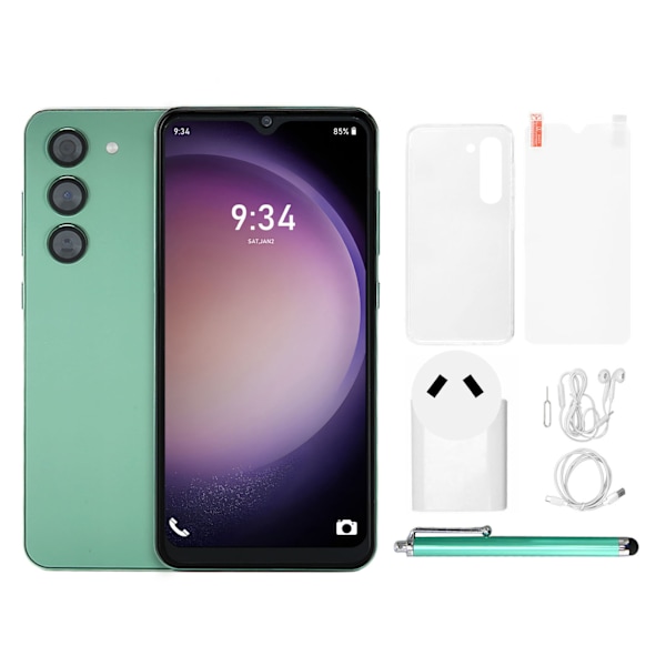 6,52 tum HD 4G Olåst Smartphone 8GB RAM 128GB ROM 5G WiFi Ansiktsigenkänning Mobiltelefon för Android 12 100V till 240V Grön AU-kontakt