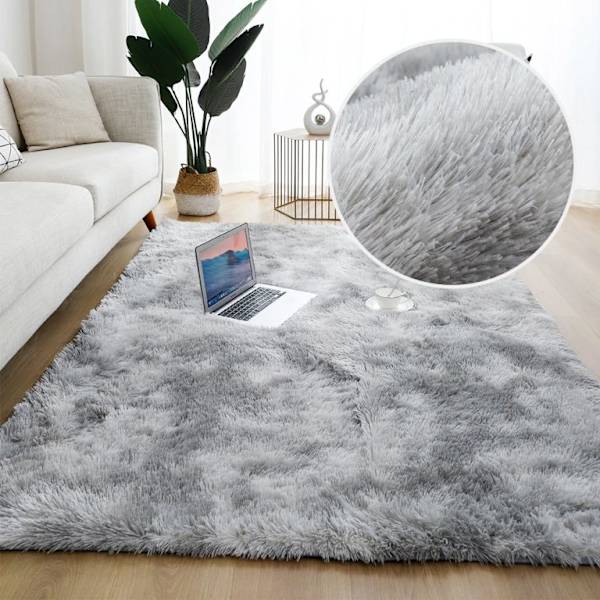 Mjuk plyschmatta, Ljusgrå, 100x150 cm, Fluffig, Långt garn