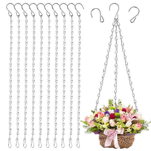 10 Pcs Hanging Basket Chains, 10 Inch Heavy Duty Metal Replacement Chain, Silvery Flower Pot Hanging Chains, Garden Plant Hangers with Hooks Clips