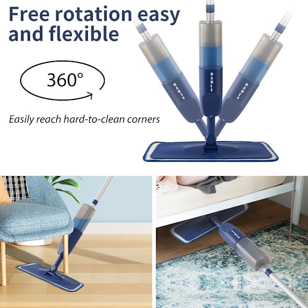 Spray Pro Mop til gulvrengøring våd tør 360 graders spin støv hjem køkken hårdttræ gulv flade mopper med 500ML genopfyldelig flaske inkluderer 3 mikrofiber