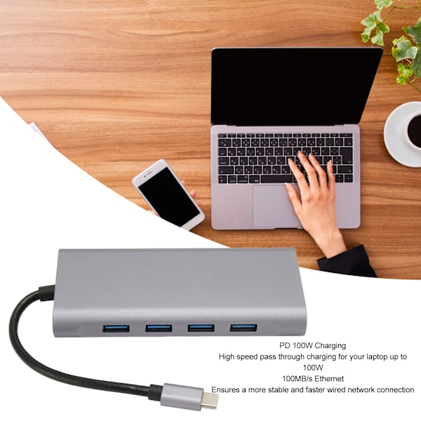 11 i 1 USB C Hub Multiport Adapter 4xUSB3.0 HD 4K VGA RJ45 Ethernet PD Laddning 3.5mm Ljud USB C Dockningsstation