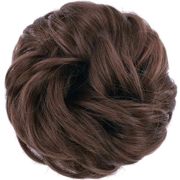 1 stk. rufsete hårforlengelse scrunchie krøllete bølgete rufsete syntetisk hårknute for kvinner oppsatt hår 8#(Medium Chestnut Brown)###