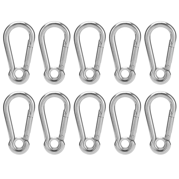 10 st Karbinhakar med fjäderlås i rostfritt stål, säkerhetsrep, hängande spänne, tillbehör M7 (7 mm)