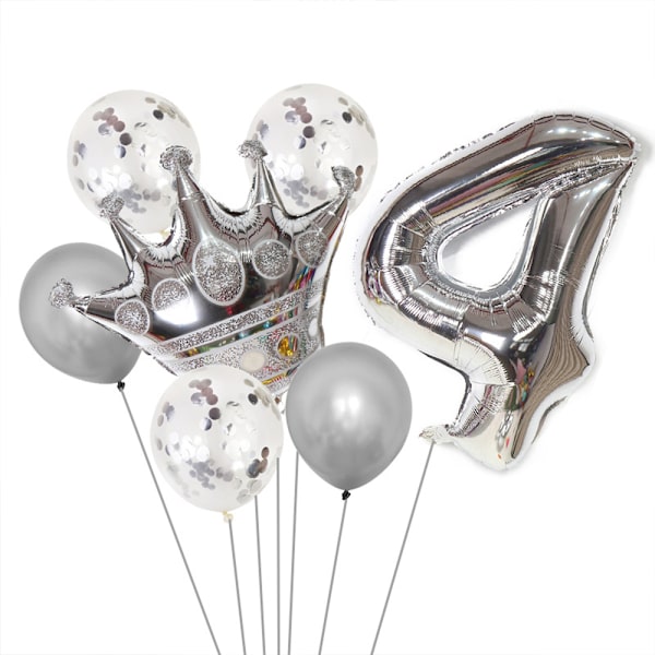 Födelsedagsdekorationer - silversiffra ballong och kronballong,