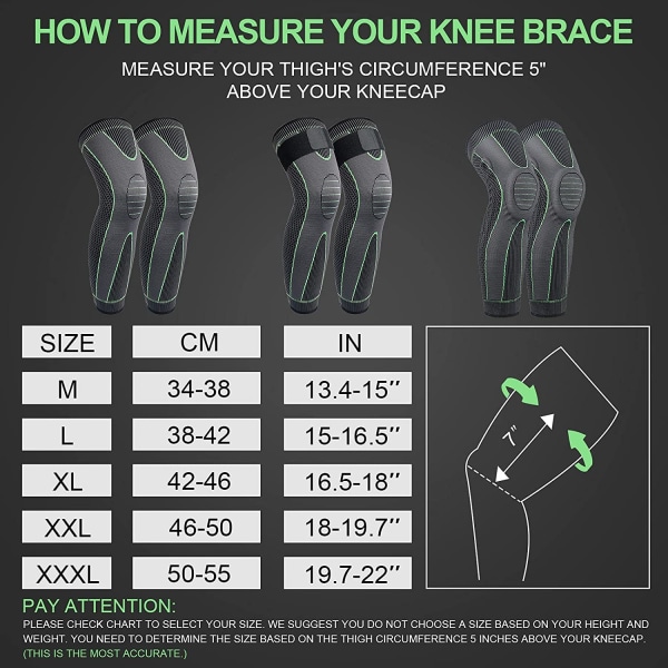 1 stk Lang kompresjon sports knebeskydd - grønn M størrelse