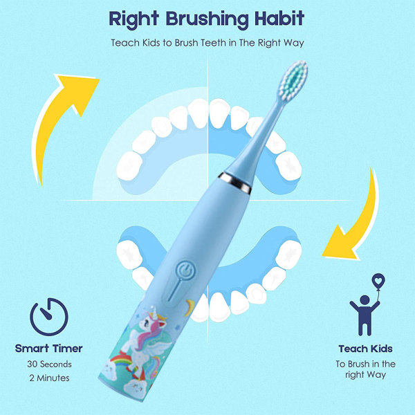 Genopladelig elektrisk tandbørste til børn, 4 tilstande med hukommelse, sjov