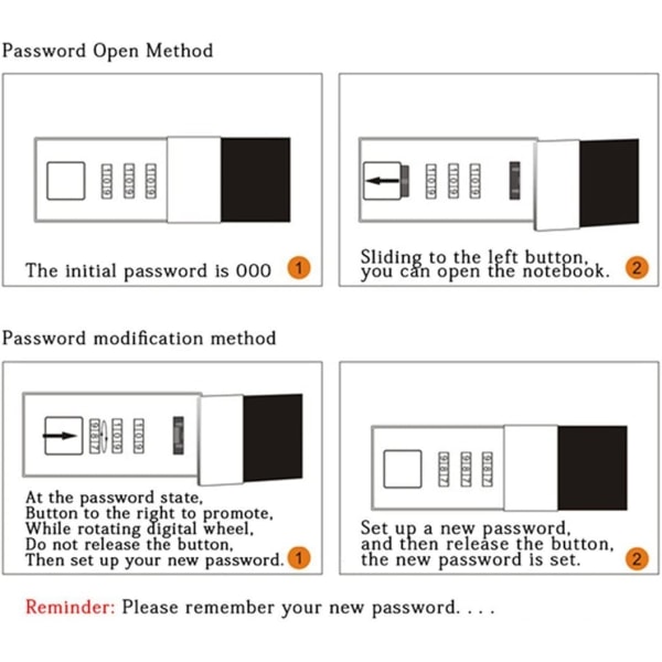 Digital lösenordsjournal Kombinationslås Dagbok Låsning A6