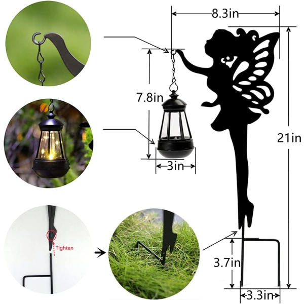 Solar Garden Stake Lights – 2 Pack Metal Fairy Hængende Lantern S