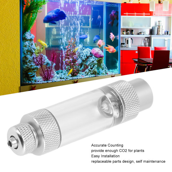 CO2 Boble Tæller Forhindre Tilbagevenden Nøjagtig Tælling Aluminium Legering Akvarium CO2 Regulator til Fisketanke Enkelt Hoved 80 X 20mm/3.14 X 0.79in