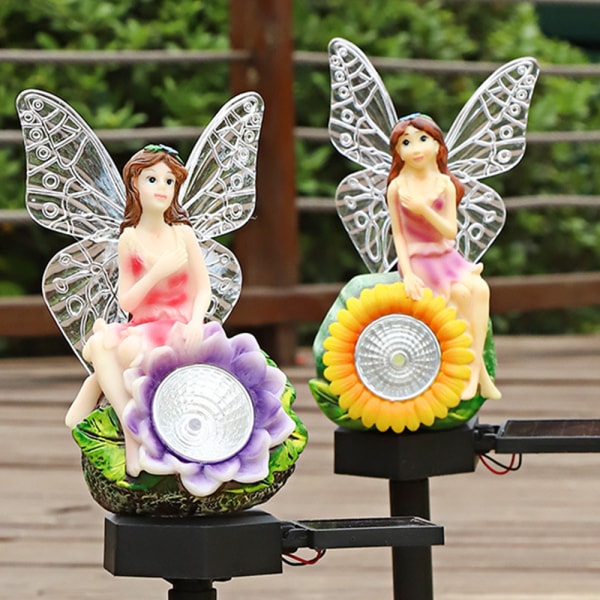 Solar Garden Flower Fairy Light, Butterfly Angel Shape med 7 Co