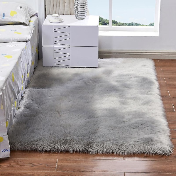 Lång plysch ultralen mjuk fluffig matta rektangulär form konstgjord fårskinn ullmatta matta för vardagsrum sovrum balkong golvmattor, modell: Vit 400 X 400Mm