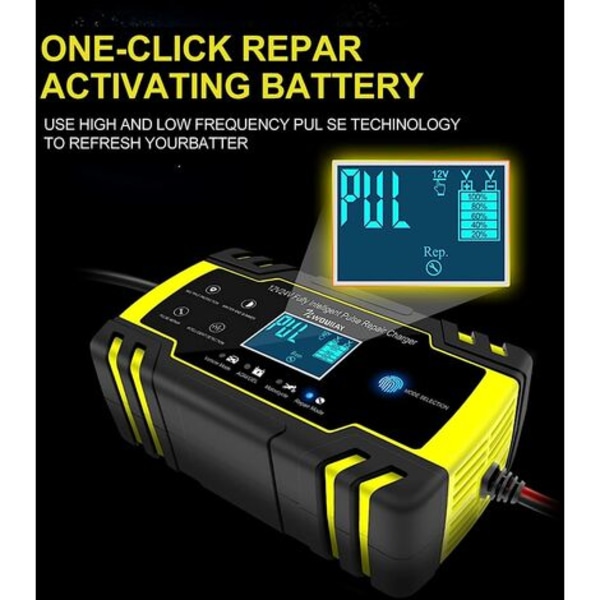 12V/24V 8A Intelligent Batterioplader, 3-trins Batterioplader