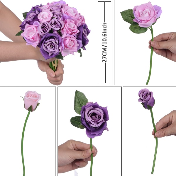 Konstgjorda Blommor Rose Bukett Falska Blommor Siden Plast Purple-pink