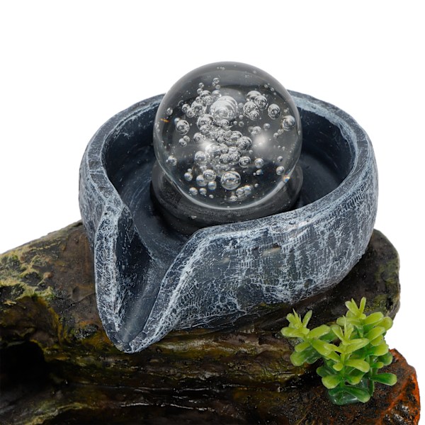 Zen Meditationsfontän, Dekorativ Bordsvattenfall, LED-ljus Vattenfunktion för Avkoppling, Polyresin Skrivbordsfontän med Tyst Dränkbar Pump