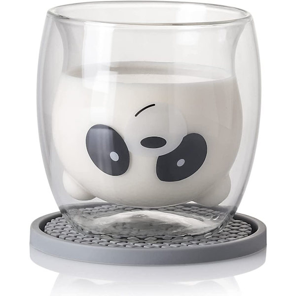 Söta muggar Dubbelväggig glas Panda Mugg Klar Kaffe Mugg Mjölkkopp