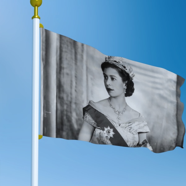 Hennes Majestäts flagga, minnesmärke över Storbritanniens drottning F