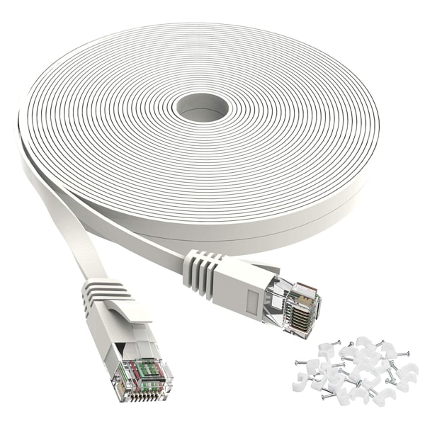 Cat 6 Ethernet-kabel 50 fod hvid - fladt internetnetværk Lan