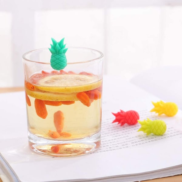 Ananas Model Glas Markers Sæt med 6 Silikone Drikkevin
