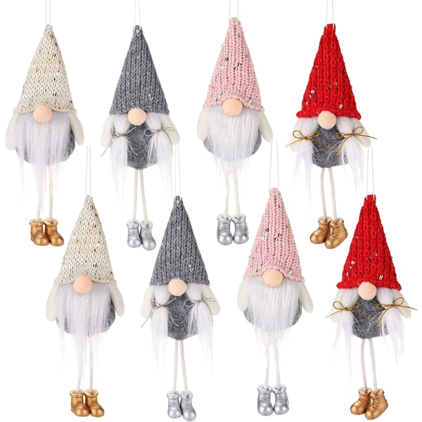 8 pakke langbens gnome julepynt - Håndlavet hængende S