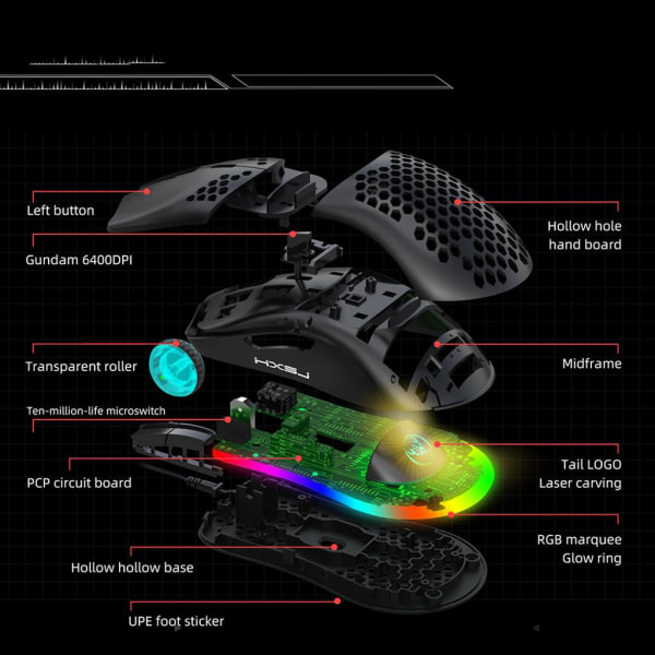 USB kaapelilla varustettu pelihiiri RGB-pelihiiri kuudella säädettävällä DPI-ergonomisella muotoilulla pöytätietokoneen kannettavalle mustalle