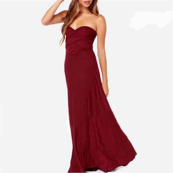 Cross back klänning lång klänning, vinröd klänning