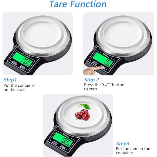 Köksvåg 5Kg/0,1g[Uppgradering], Elektronisk matvåg med hög precision, plattform i rostfritt stål med multifunktion för vägning, LCD-skärm,