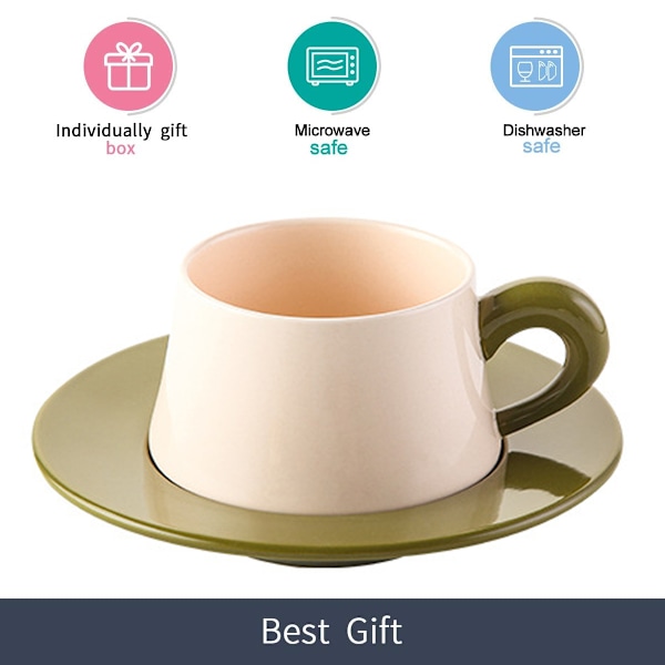 280 ml keramisk kaffekopp med fat, enkel stil eftermiddagste kaffekopp set.