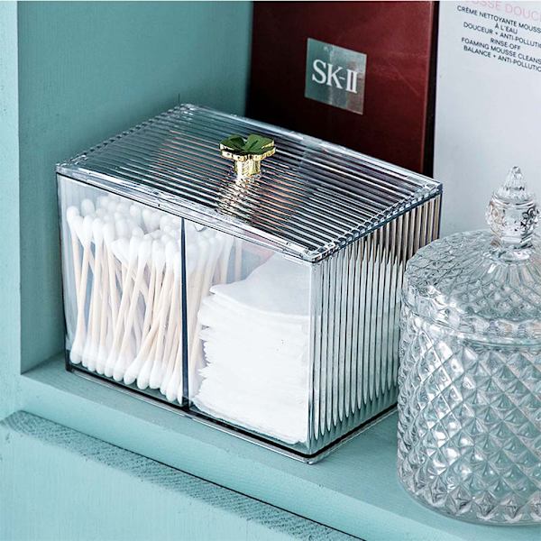 Bomullsrondellförvaring, bomullsrondellbehållare för badrum, bomullsrondellförvaring, bomullsrondellbehållare, transparent akryl bomullsrondelldispenser för toalett,