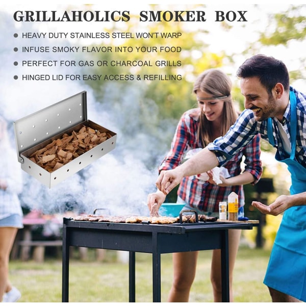 Rygekasse til grill BBQ træflis - stor kapacitet tyk bejdse
