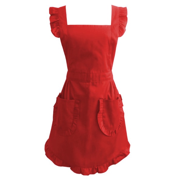 Retro Adjustable Ruffle Apron with Pockets, Small to Plus Size