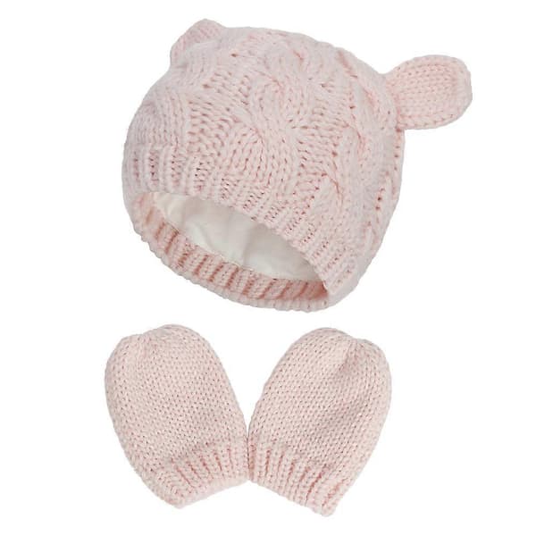 Höst- och vintermössor och handskar, söta små öronformade mössor för pojkar och flickor, rosa rosa