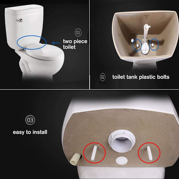 4 kappaletta WC-istuimen ruuveja, 3 tuuman yleismaailmallinen muovinen WC-istuin