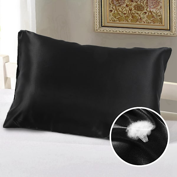 Sengelinned Luksus Blødt Silke Satin Pudebetræk Sort Med Lynlås US Standard 51*66*2 cm
