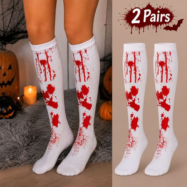 Sæt med 2 par knæstrømper til rollespilskostumer - Elastiske, åndbare, genanvendelige og varmende knæstrømper til Halloweenfester og temafester Rouge et blanc Taille unique