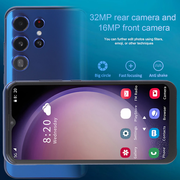 S23 Ultra 6,52 tum 4G Smartphone 6GB 128GB för Android 12 5GWIFI Mobiltelefon med Stylus Penna 100‑240V Blå Blå EU-kontakt