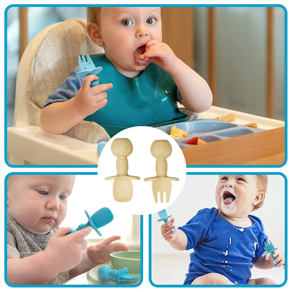 Silikon Baby Gaffel och Sked Set, Baby Led Weaning Bestick,