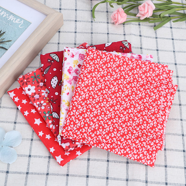5 st/set DIY handgjord bomullstyg mjuk sömnad quilting tryckt tyg set 50x50cm röd
