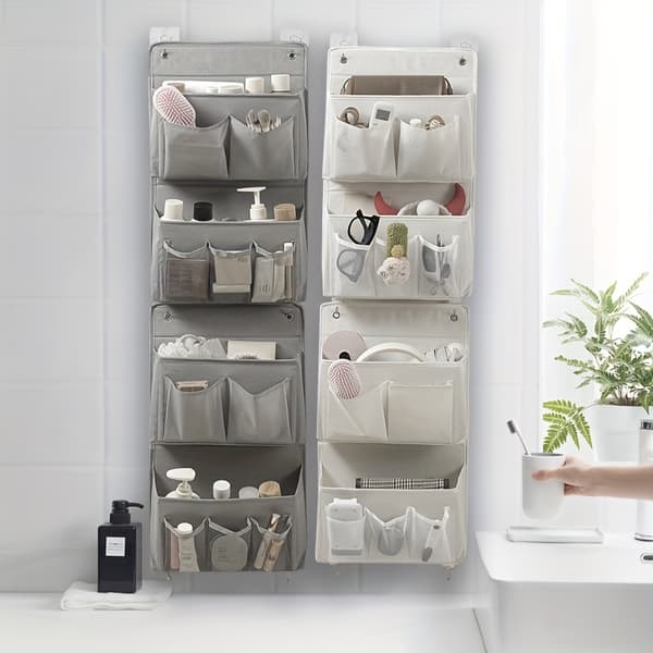 Wall Mounted Storage Organizer No Drilling, Fabric Bags for Bedroom, Dorm Room, Wardrobe, Space Saving Beige