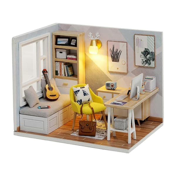 1:32 DIY Træ Miniature Dukkehus Sæt Solskins Studieværelse Håndværk A