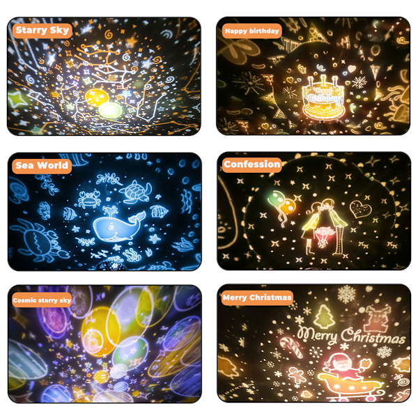Enchanted Slumber, Portabel Nattlampa Projektor, Vitbrusmaskin, Flerfärgad, 360° Rotation, Energisparande, Visuell Uppmärksamhet för Säkerhet &