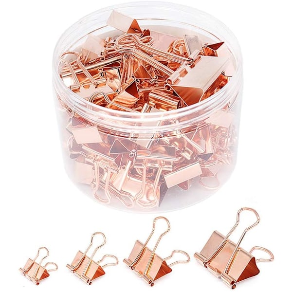 Rose Gold Binder Clips Paper Clamps, Assorted Sizes Set (Small,