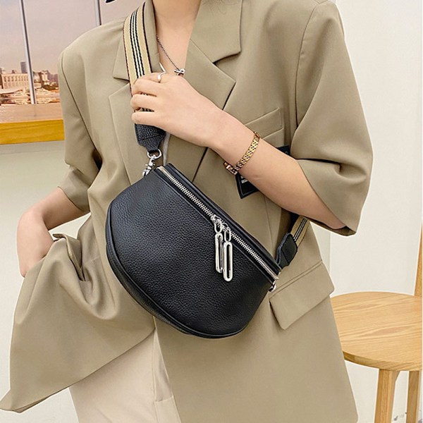 Fashion Läder Midjeväska Axelväska Solid Dam Bröstväska för Festival Resa Liten Midjeväska Crossbody Dam med Tygväska Rem, svart,